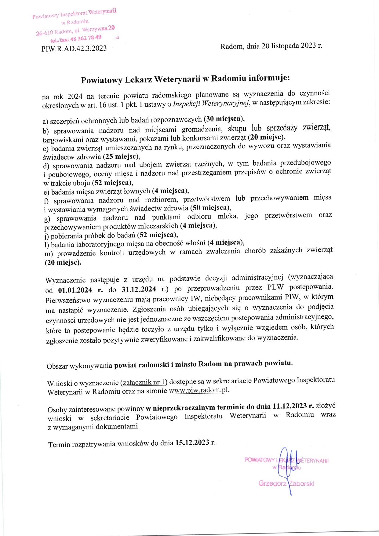 wyznaczenia zmiana
